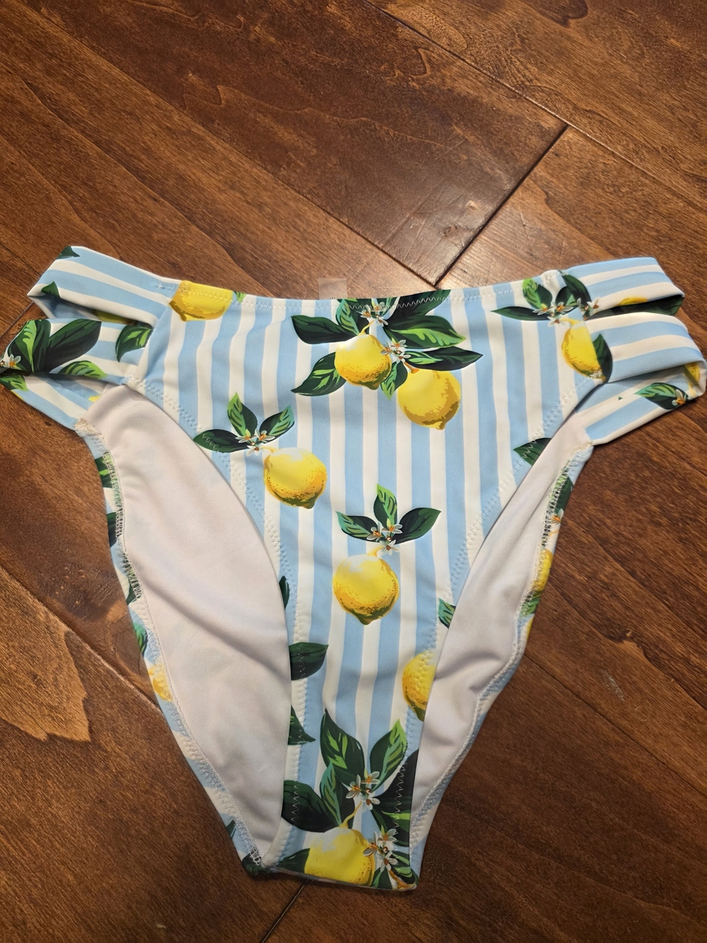 Cupshe Womens Blue & White Stripe Lemon Print Bikini Bottoms Sz Medium NWOT